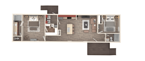 Floor plan for 2 beds, 2 baths, 1152 sqft